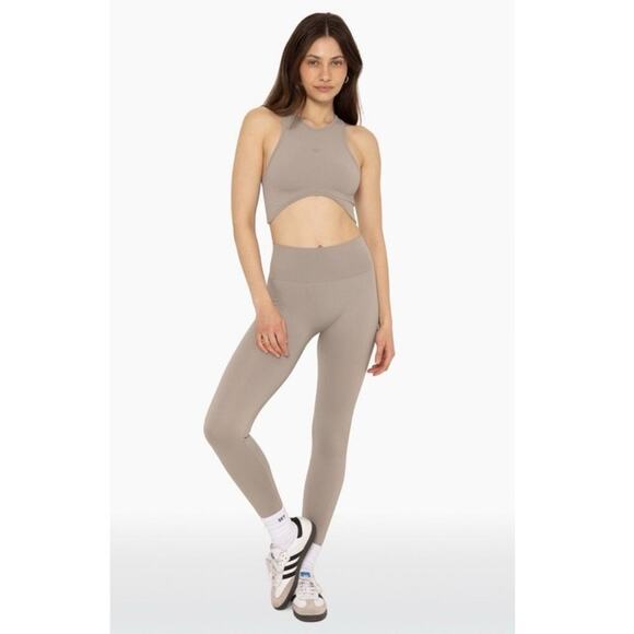 Set Active Nude Ribbed Seamless Athletic Leggings - Picture 1 of 5